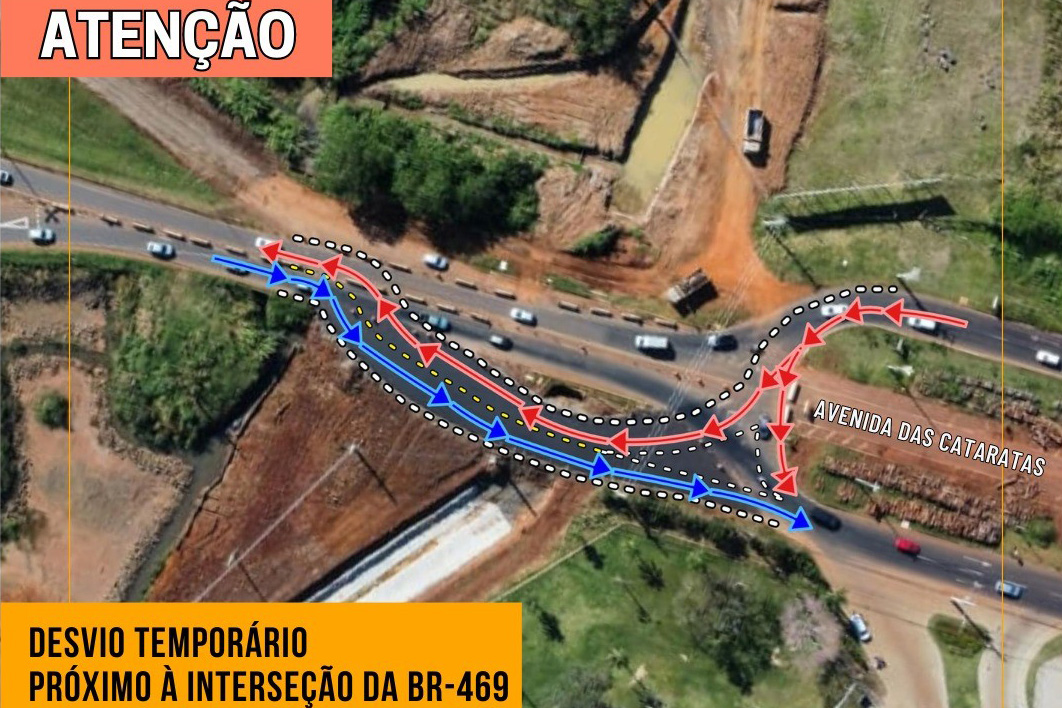 Serviços da nova Perimetral Leste de Foz do Iguaçu alteram tráfego na BR-469