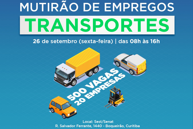 Setor de transportes: mutirão em Curitiba ofertará mais de 500 vagas nesta sexta